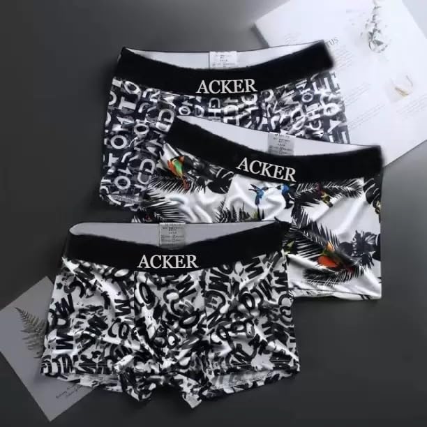 Image of ACKER Soft Nylon Printed Trunks & Boxers Underwear for Men Inner for Men with Extra Thin Elastic (Pack of - 3)