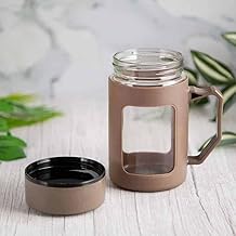 500ml Glass Travel & Storage Mug with Lid | Durable Plastic Protection & Transparent Window | Leak-Proof Reusable Coffee, Tea, Snack & Dry Food Mug for Office, Home & Travel (Brown)