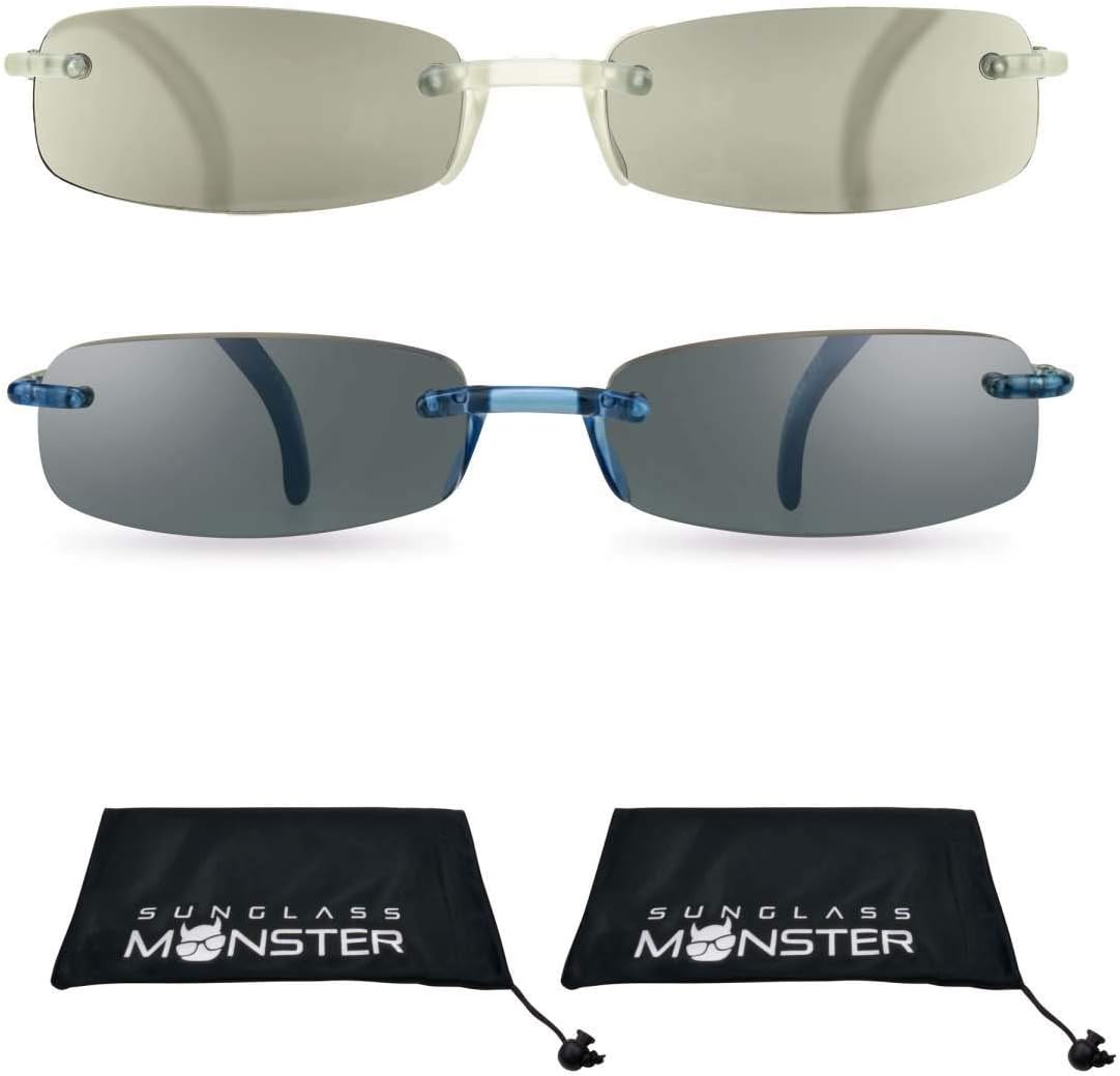 proSPORT 2 Pairs Reading Sunglasses Tinted Sun Readers Rimless Men Women Light