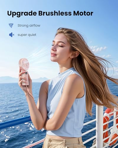 Image of Gaiatop Powerful Hand Fan, Portable Personal Fan Handheld Fan, 3 Speed Foldable Desk Fan with Digital Display, 2000mAh USB Rechargeable Fan for Indoor Outdoor