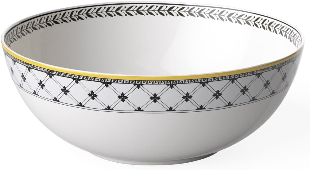 Villeroy & Boch Audun Ferme Salad Bowl, 7.75 in, Premium Porcelain, Made in Germany, White/Gray/Yellow