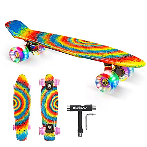 Skateboard for Kids Ages 6-12, SGODD Skateboards for Girls Longboard Skateboards 22'' Mini Cruiser Skateboards with LED Wheels, Kids Skateboards for Beginners Girls Boys Teens Youths