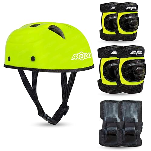 Image of APRODO Kids Protective Gear Set for Roller Skating, Skateboarding & Cycling |for Kids 5 to 12 Years (Neon Green) | Knee and Elbow Pads Wrist Guards Set for Skating, Skateboard & Cycling