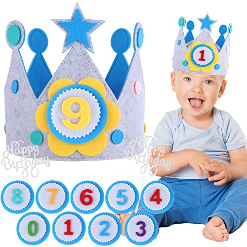 Geburtstagskrone Stoff mit Zahlen für den Kindergeburtstag stoffkrone krone geburtstag für junge mit Auswechselbaren Zahlen von 0-9 (Blau) Cover