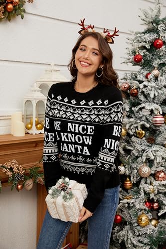 Image of LUBOT Ugly Christmas Sweaters for Women Cute Fuzzy Funny Wintertime and Holiday Parties Knitted Pullover Sweater