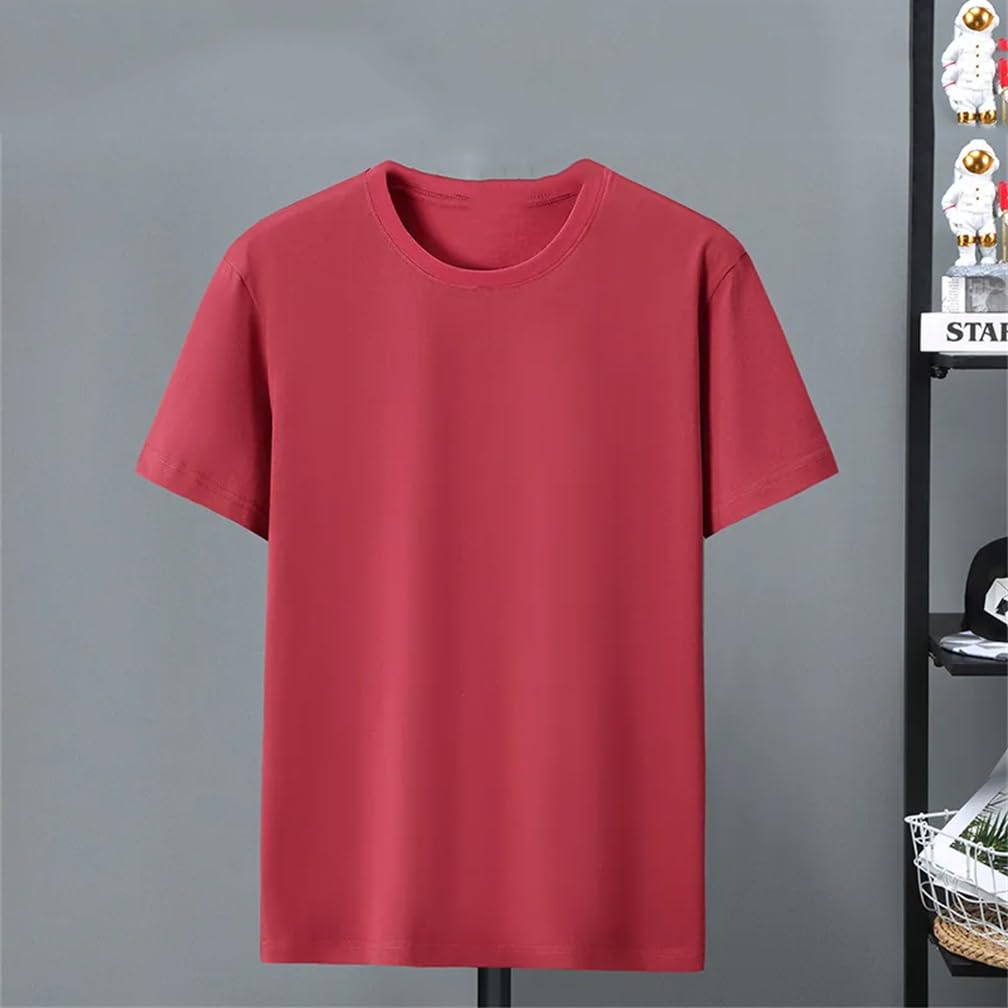Maglietta da uomo girocollo di grandi dimensioni in cotone a maniche corte casual top t-shirt tinta unita