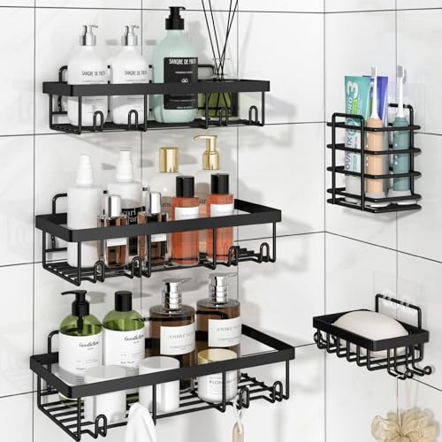 Shower Caddy, 5 Pack Shower Organizer Rack for Inside Shower, self adhesived Shower Shelf Large Capacity Durable Rustproof Stainless Steel Bathroom wall storage shower basket