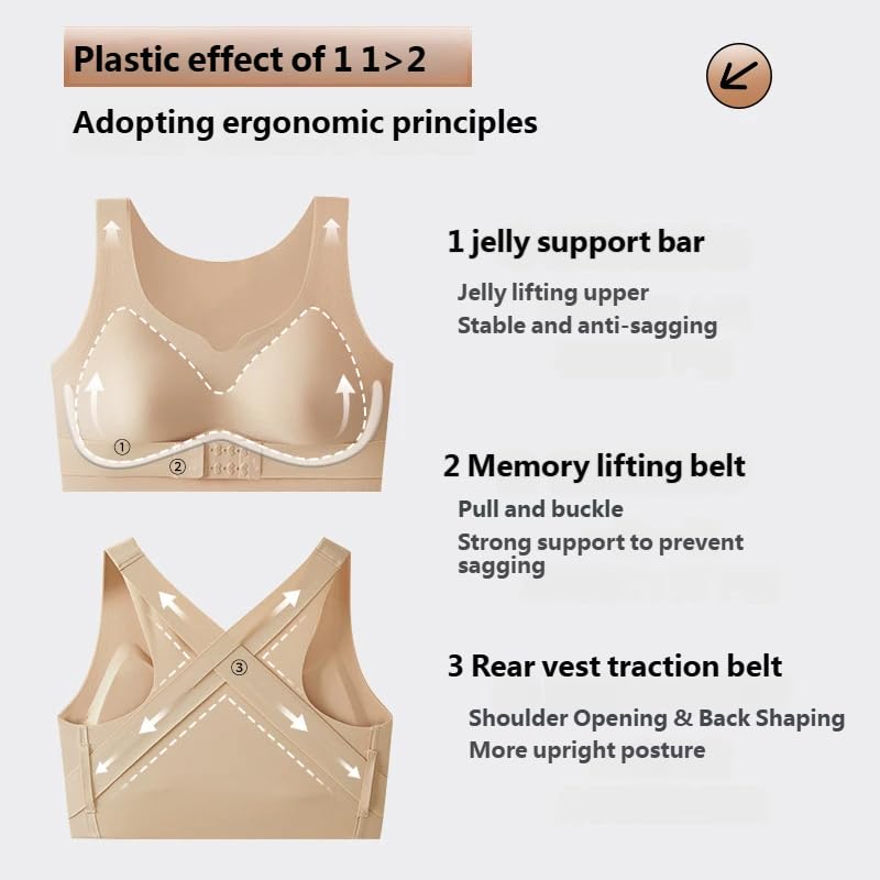 GAHIEDIM Posture Support Bra Wireless Wide-Strap Bra,Seamless Back-Smoothing Full Coverage,Soft Stretch Fabric Beige Large - image 4
