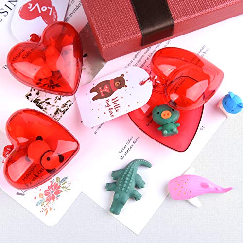 MIAHART 30 Pack Valentines Erasers Set Animal Pencil Erasers Filled Hearts Box and Valentine\'s Cards for Kids Valentines Party Favors, Carnivals Gift, School Supplies (Animal) - Thumbnail 3