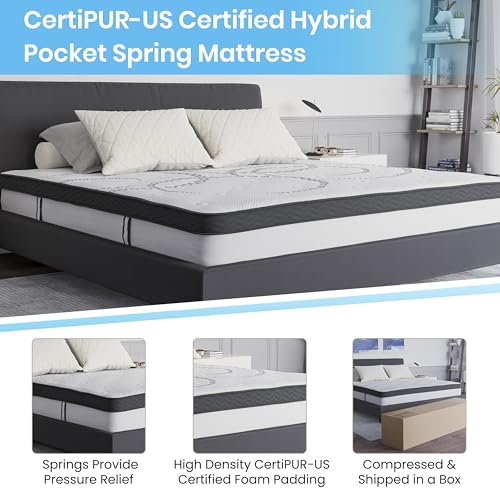 Image of Flash Furniture Capri Comfortable Sleep 10 Inch CertiPUR-US Certified Hybrid Pocket Spring Mattress, King Mattress in a Box, White
