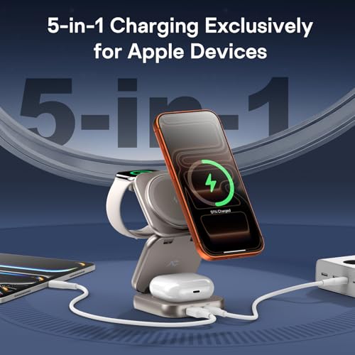 Image of 5-in-1 Wireless Charger for MagSafe, AC ISLAND Portable Travel Charging Station, 35W Max Qi2 Fast Foldable Magnetic Stand, Evolved for iPhone 17-12 Series, Apple Watch, AirPods (with 35W Adapter)