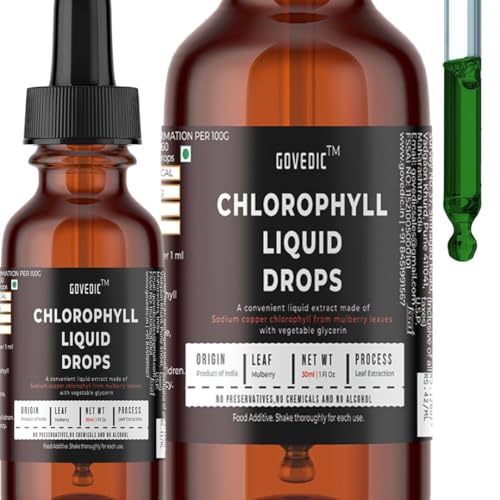 Chlorophyll Liquid Drops Concentrated 30ml Pack of 1 Fl Oz | 60 Servings of 25mg Sodium Copper Chlorophyllin | High Potency & Fast Absorption.