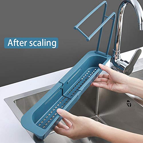 Telescopic Sink Storage Rack Expandable Storage Drain Basket Rack Multifunctional Sink Drain Rack Shelf Easy to Remove and Wash Sponge Holder Drainer Sink Tray for Home Kitchen