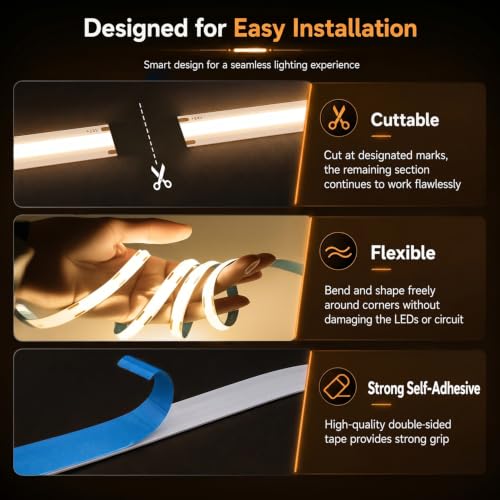 Image of GUPUP 16.4ft COB Turnable Rope Light, Warm White LED Strip Light