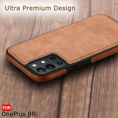 Image of TheGiftKart Genuine Leather Finish Back Cover Case for OnePlus 9R 5G | Shockproof Design | Raised Edges for Camera & Screen Protection | Stunning Minimalist Design Back Cover for OnePlus 9R (Brown)