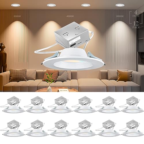 12 Pack ???????????????????? LED Recessed Lighting 4 inch 140lm/w (high efficency) LED Canless Lights Dimmable Resseced Light Fixtures, CRI90 3000K/4000K/5000K Adjustable Can-Killer Downlight -IC Rated ETL