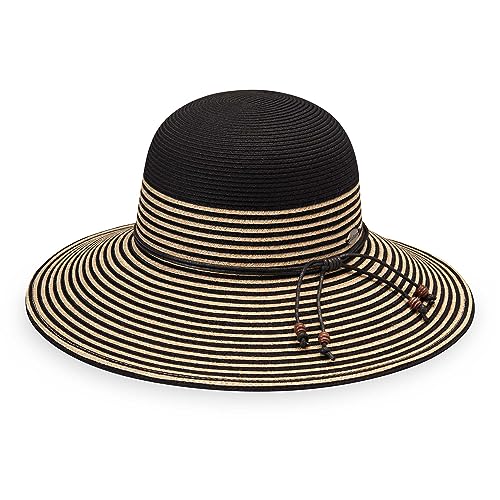 Wallaroo Hat Company Womens Marseille Sun Hat UPF 50+ Sun Protection Packable Design and Adjustable Sizing for Medium Crown Sizes Sun-Smart Hat for Elegant Outdoor Events (Black/Natural)