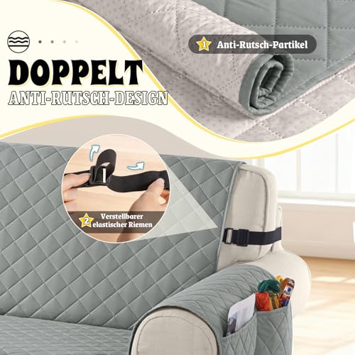 TAOCOCO Sofa Überzug, Sofabezug Wasserdicht Mit Gummiband,Wohnzimmer Anti-Rutsch Gepolsterter Sofaschutz für Haustiere, Katzen, Hunde, Spielende Kinder(Hellgrau, 1 Sitzer)