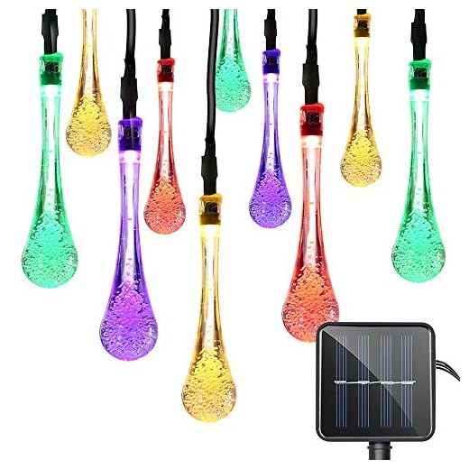 Lareinae Solar String Lights, Outdoor Waterproof Fairy Light 19.7ft 30 LED Multi Color Waterdrop Lighting for Christmas, Garden Patio Indoor Party, Bedroom, Xmas, Yard, Proch Decoration
