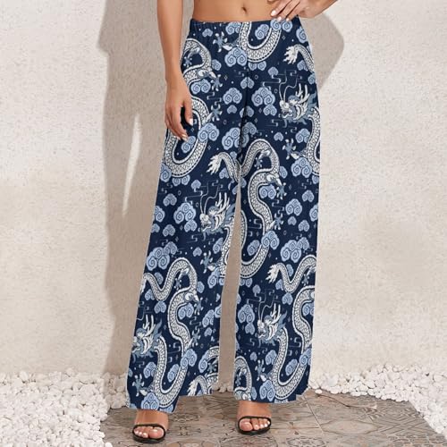 Dragon A Palazzo Pants for Women, Comfy Womens Wide Leg Baggy Pants, Casual Lounge Pants for Women3