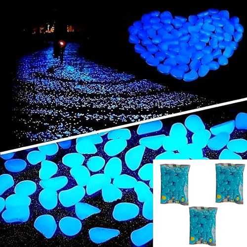 Image of Radium Glossy Stone Decorative Aquarium and Vase Fillers Pebbles for Garden Home in Dark Glowing Stepping Glows The Night Rocks Set Decoration (Blue Color) (300)