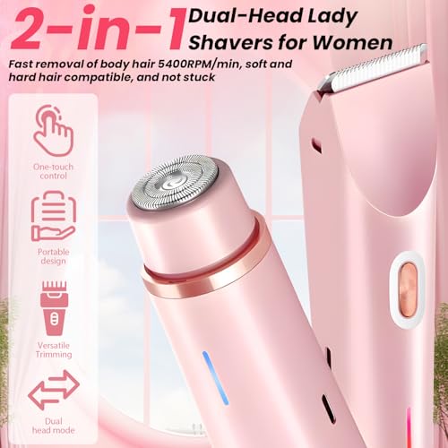 Lady Shavers voor vrouwen, bikinilijntrimmer voor vrouwen & elektrisch scheerapparaat, 2-in-1 nat & droog waterdicht scheerapparaat voorbenen & oksels, armen, lichaam en gezicht - Afbeelding 3