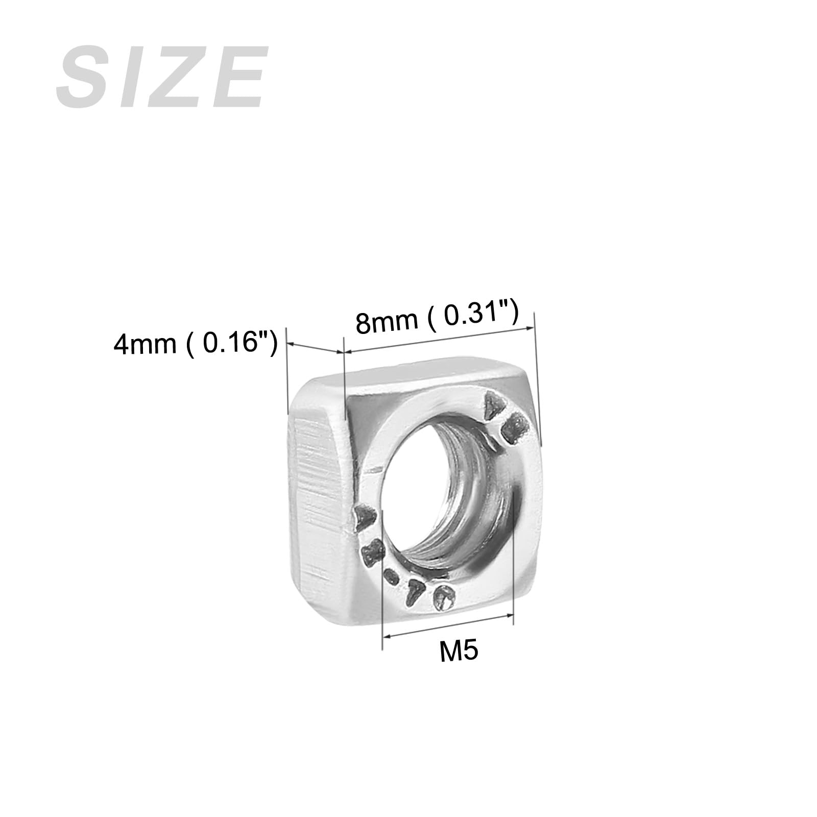 METALLIXITY Square Nuts (M5x0.8mm) 25Pcs, 304 Stainless Steel Hardware Nuts - for Furniture Construction Mechanical Equipment Fasteners, Silver Tone
