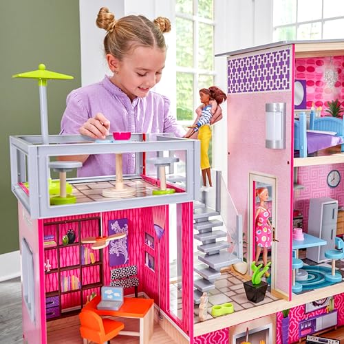 Image of KidKraft Uptown Wooden Modern Dollhouse with Lights & Sounds, Pool and 36 Accessories