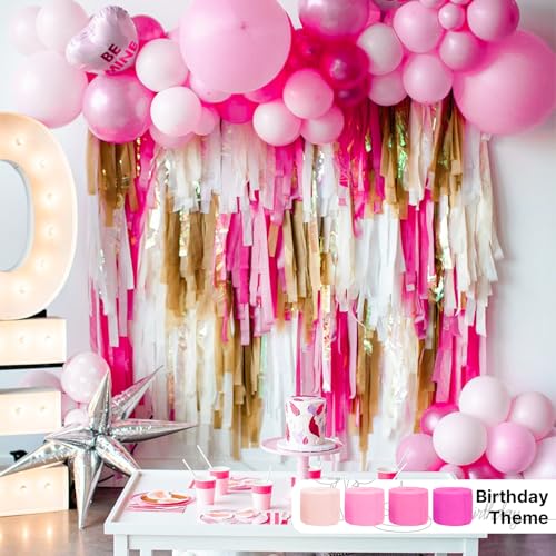 Image of PartyWoo Crepe Paper Streamers 8 Rolls 656ft, Pack of Metallic Gold, White and Pink Party Streamers for Party Decorations, Birthday Decorations, Wedding Decorations (1.8 Inch x 82 Ft /Roll)