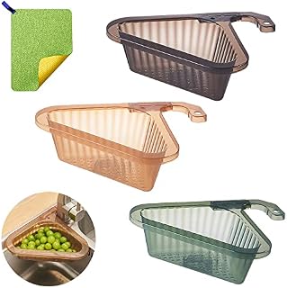 3PCS Kitchen Sink Drain Basket with Dish Cloth, Retractable Triangle Sink Strainers Multifunctional Hanging Sink Filter Drain Rack for Kitchen Leftovers Food Catcher