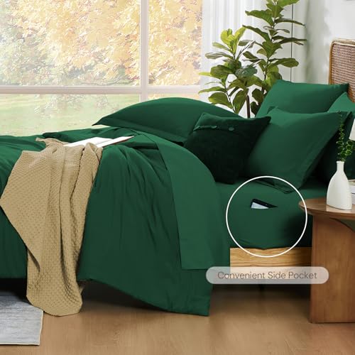 Image of King Size Comforter Set- 7 Pieces Prewashed Bed in a Bag King Bedding Sets | Soft All Season Comforter with Sheets, Pillow Shams & Pillowcases,Emerald Green