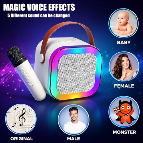 Image of NHR Mini Karaoke Machine for Kids Ages 3-12 & Adults with Wireless Microphone, Portable Bluetooth Speaker with RGB LED Lights & 5 Voice Effects, Birthday Gift Toy for Toddlers Boys Girls K12