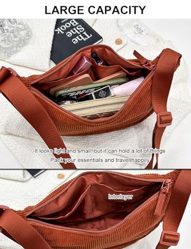 Bolsa transversal crescente, bolsa tiracolo de veludo cotelê para mulheres, mini bolsa tiracolo de v