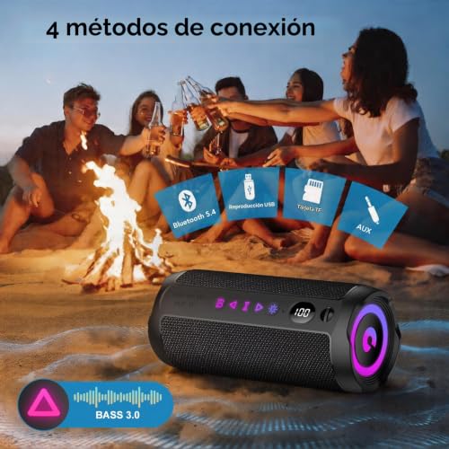 Miniatura 6 de Altavoz Bluetooth Portátil 25W, Potente Altavoz Bluetooth, Altavoces Graves Duales, 25H Reproducción, IPX7, RGB, Emparejamiento TWS, AUX, TF, USB, Ideal Para Actividades Aire Libre, Fiestas,Viajes.