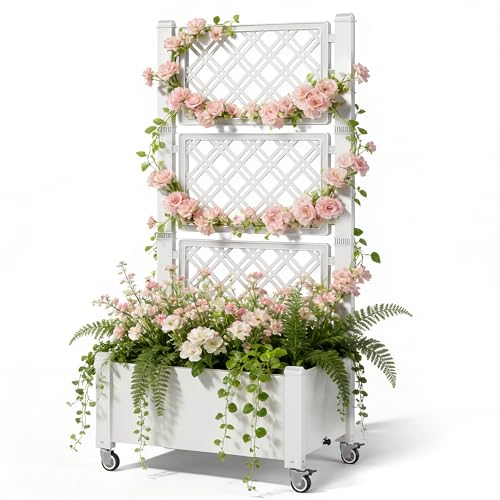 Miory 60" Raised Garden Bed with Trellis & Wheels, Vertical