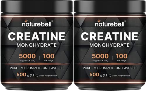 Image of NatureBell 2 Pack Instant Creatine Monohydrate Powder 500g, 5,000mg Per Serving | Micronized, Pure, & Unflavored | Pre-Workout | Keto, Vegan, Filler-Free | 200 Servings (2.2 lb)