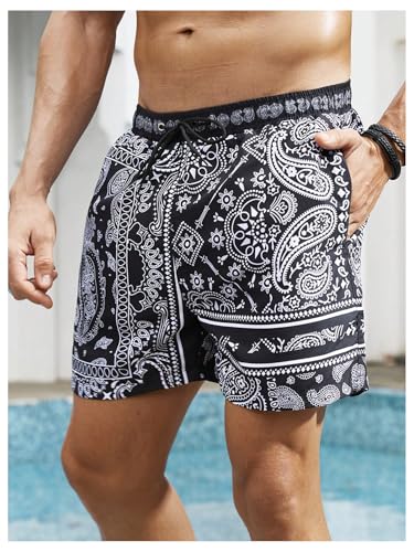 Floerns Men's Paisley Print Drawstring Swim Trunk Quick Dry Beach Shorts with Pocket2