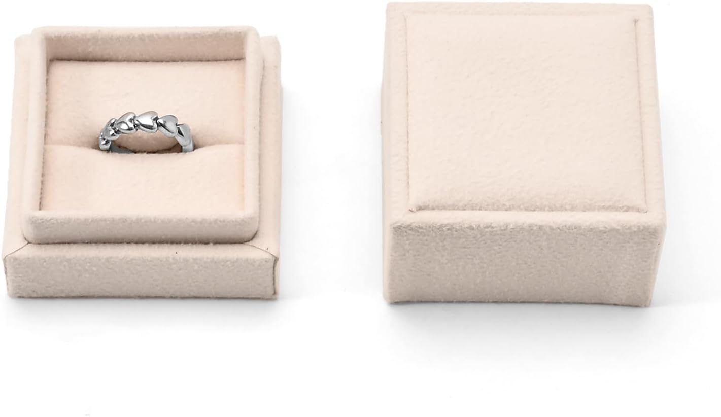 Papten Velvet Ring Gift Box with Outer Packaging Box, Included Blank Greeting Card, Perfect for Wedding Proposal Engagement (White)