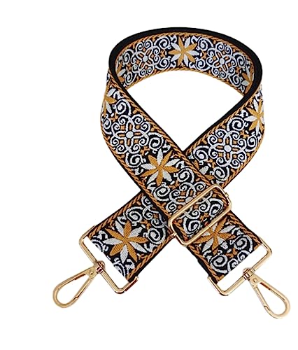 Image of Purse Strap Star Flower Pattern Trendy Bag Strap Replacement Adjustable Jacquard Belt for Purse Crossbody Guitar CameraBags (Yellow)