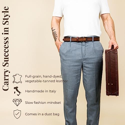 Image of Time Resistance Leather Attache Case Full Grain Italian Leather Briefcase Bag for Men and Women Laptop and Bussiness Work Bag