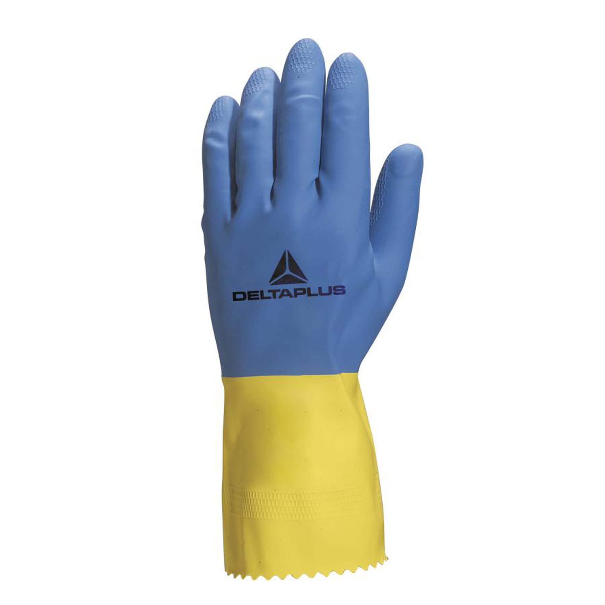 Deltaplus VE330BJ07 Latex Household Glove Duocolor 330, Blue/Yellow, Size 7/8