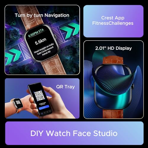 Image of Boat Wave Sigma 3 w /Turn-by-Turn Navigation, 2.01 inch HD Display, BT Calling, Crest+ OS, QR Tray, Watch Face Studio, Coins, Emergency SOS Smart Watch for Men & Women(Brown Leather)