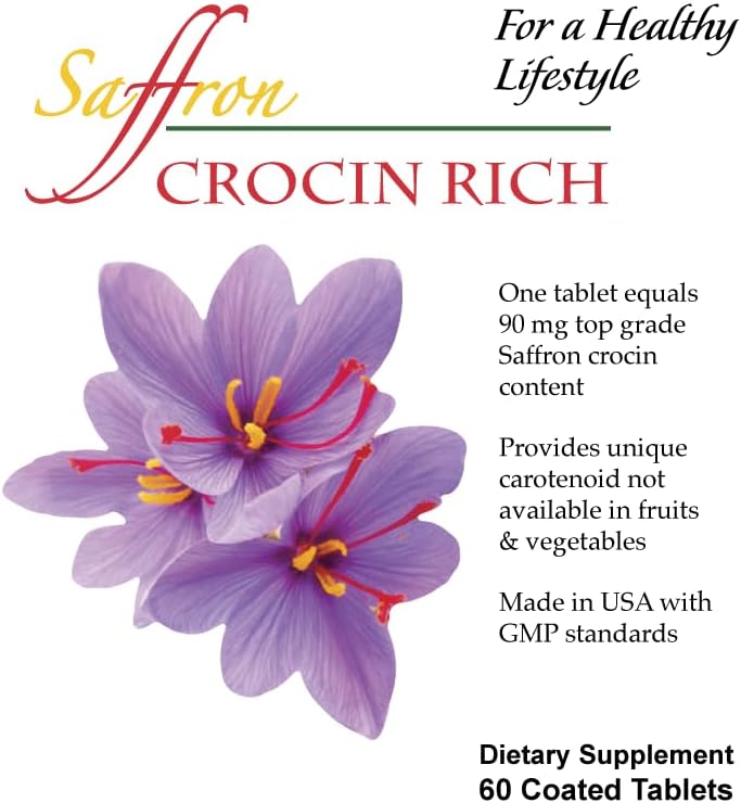 Miniatura 8 de Crocin Rich - 7.5 mg de Crocina (activo de azafrán clave) + suplemento para los ojos de luteína y zeaxantina, 60 tabletas - Soporte visual y macular