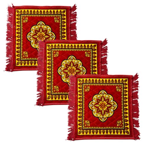 Image of BENAVJI Traditional Floral Printed Carpet Rug for Living Room | Soft Floor Mat with Decorative Tassel Border | Anti-Skid Multipurpose Area Rug for Bedroom, Hall & Home Decor Pack of 3
