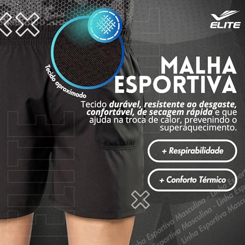 ELITE Short Microfibra com Elastano e Cordão Interno Masculino Adulto, Preto, G