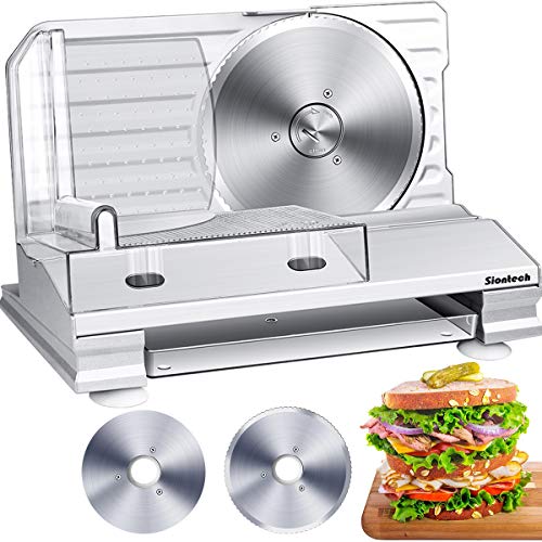 Meat Slicer Siontech Electric Deli Slicers Food Cutter Home Use for Cheese Bread Fruit Vegetables with 2 Removable 75 Stainless Steel Blades Anti Slip Feet Adjustable Thickness Easy Clean
