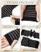 Syhood 1 Pair Women Winter Knitted Long Fingerless Gloves Striped Arm Warmers with Thumb Hole, Stretchy Elbow Length(Black Grey)