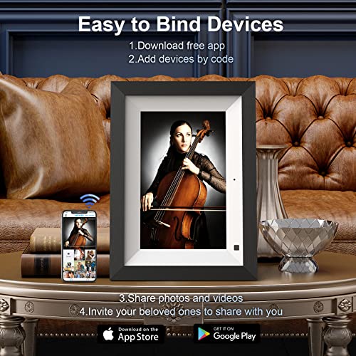 Image of Digital Photo Frame 8-inch Wood Digital Picture Frame - Electronic Picture Frame, 1280x800 IPS Touch Screen, 16GB, Auto Rotate, HD 1080P, Share Photos Videos with Email App, Unlimited Cloud Storage