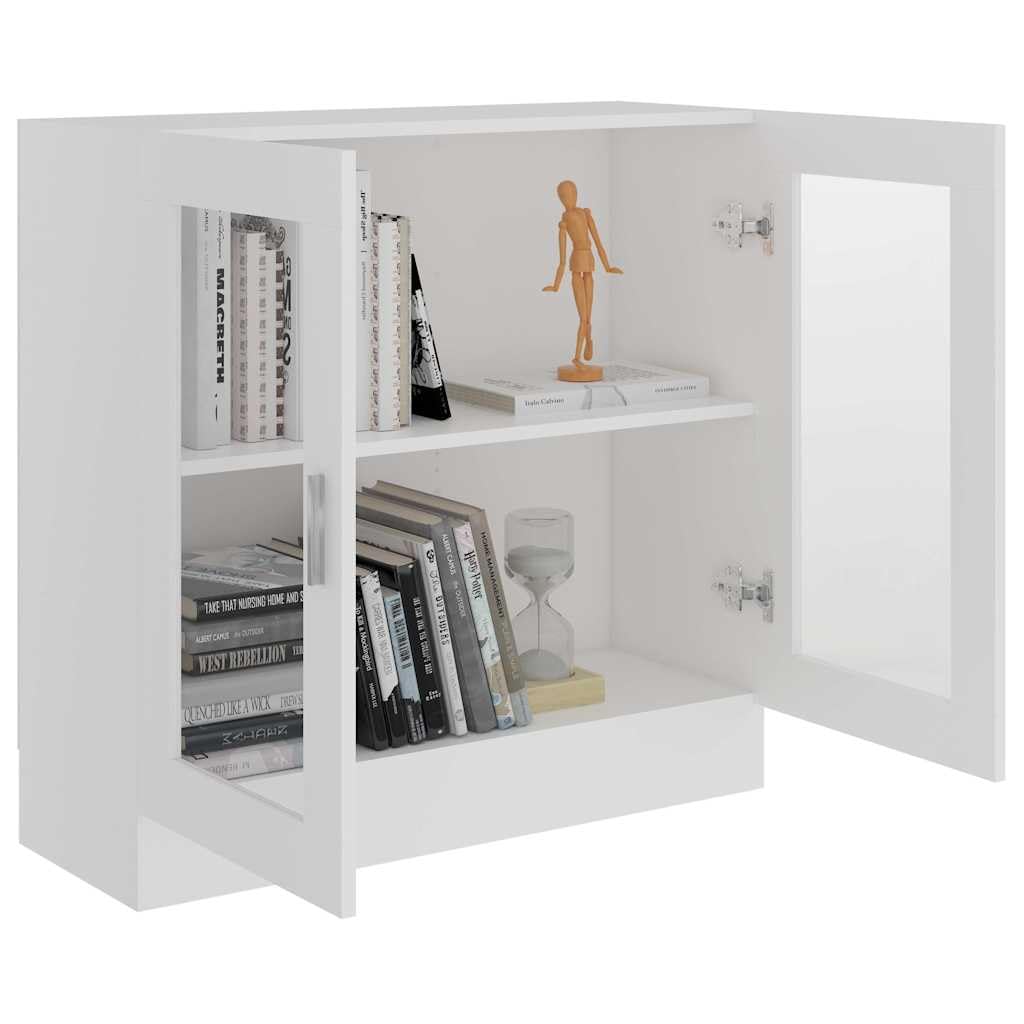 Vitrina blanca 82,5 x 30,5 x 80 cm, material de madera, con 2 puertas de cristal, 2 compartimentos, espacio para libros, revistas, artículos decorativos, solución de almacenamiento versátil