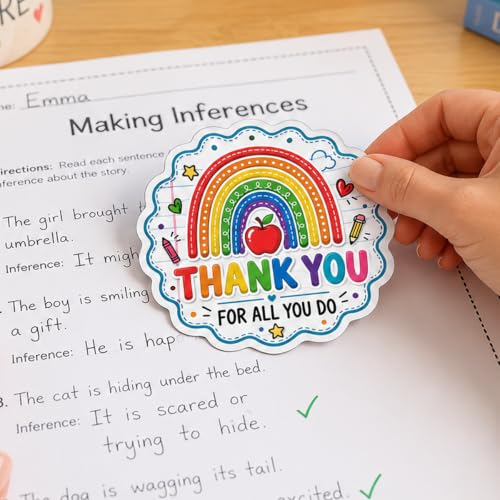 120 PCS Thank You for All You Do Stickers, Rainbow Apple Teacher Appreciation Labels, Classroom Reward Seals for Envelopes, Gifts, Treat Bags, School Supplies, Student Encouragement Decorations - Image 2